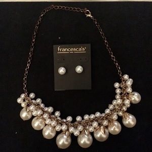 Francesca’s pearl necklace and earrings
